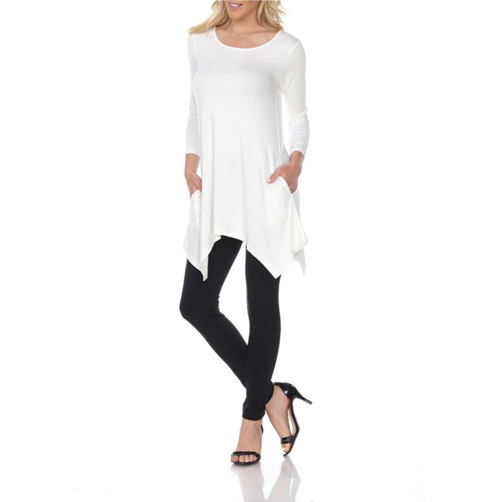 White Mark Womens Makayla Tunic Blouse, White, XL, DM
